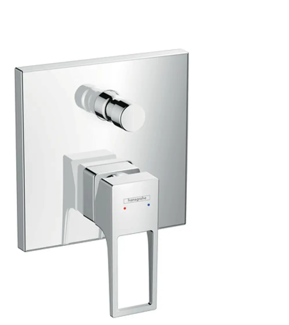 Wannenmischer mit Bügelgriff, Unterputz-Installation, aus glänzendem Chrom, Hersteller Hansgrohe. Ausstattung mit Temperatur- und Wasserregler.